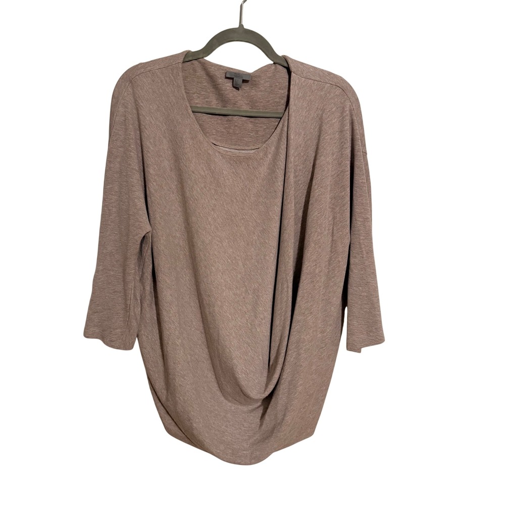 COS Draped Front Top Taupe Heather Viscose‎ Blend 3/4 Sleeve Minimalist Casual M